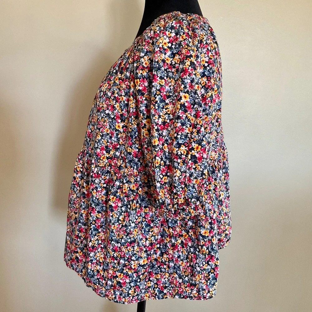 Old Navy Floral Babydoll Peplum Top Blouse Flutter Puff Sleeve Sz. L Cottagecore
